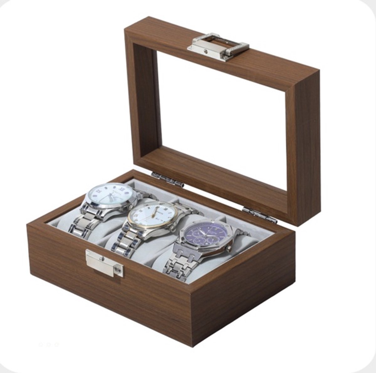 Horloge doos voor 3 stuks - luxe walnoot hout - opbergdoos - display - watch box - horloge koffer - horloge organiser - horloge kist - horloge etui - sieradendoos
