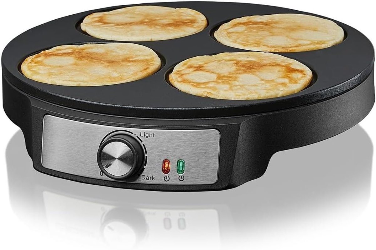 SNJY® Pannenkoekenpan - Pannenkoekenmaker - Mini Pannenkoeken - Crepe Maker - 1200 W - Zwart
