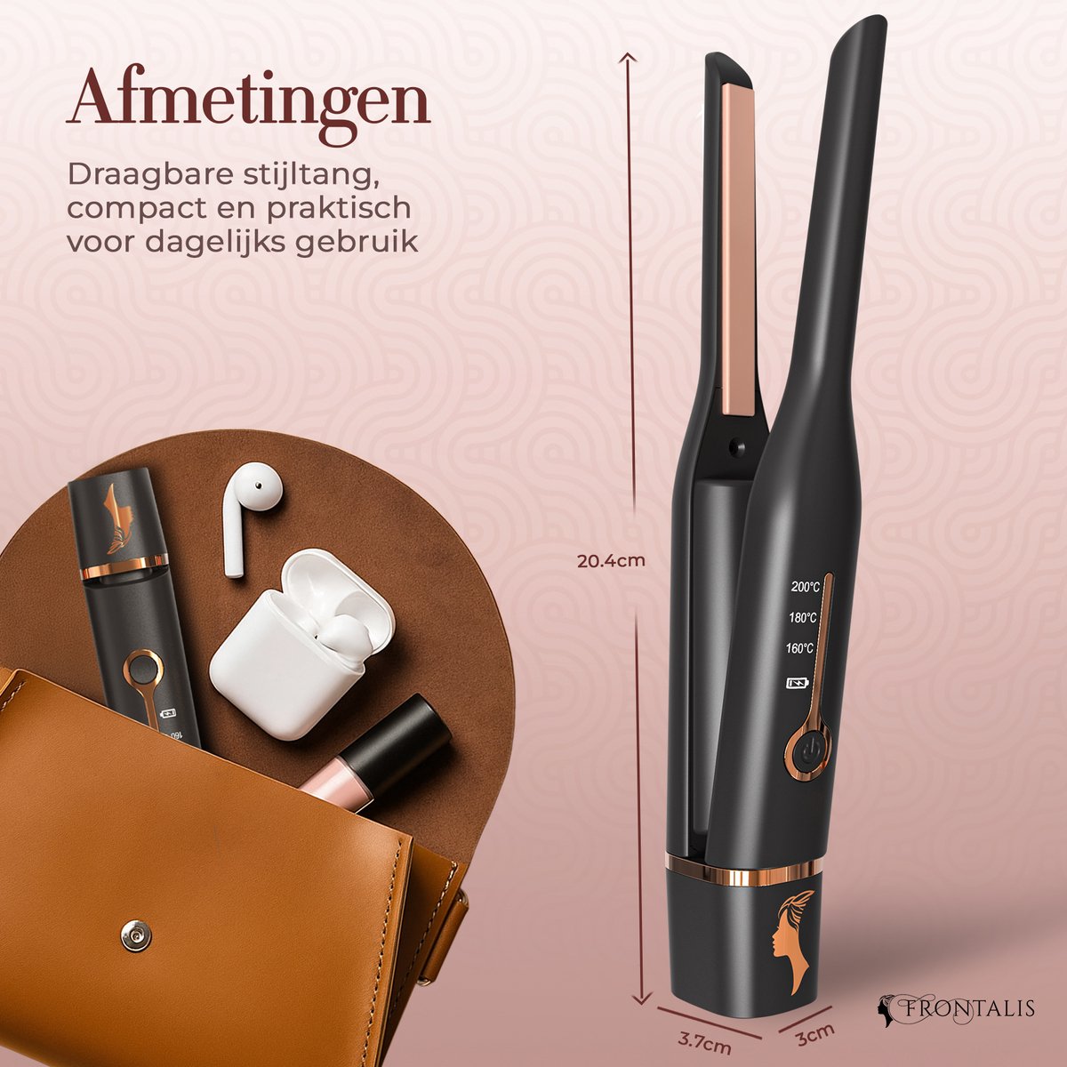 Frontalis Mini Stijltang Draadloos met Hoes en USB-kabel - afbeelding 2