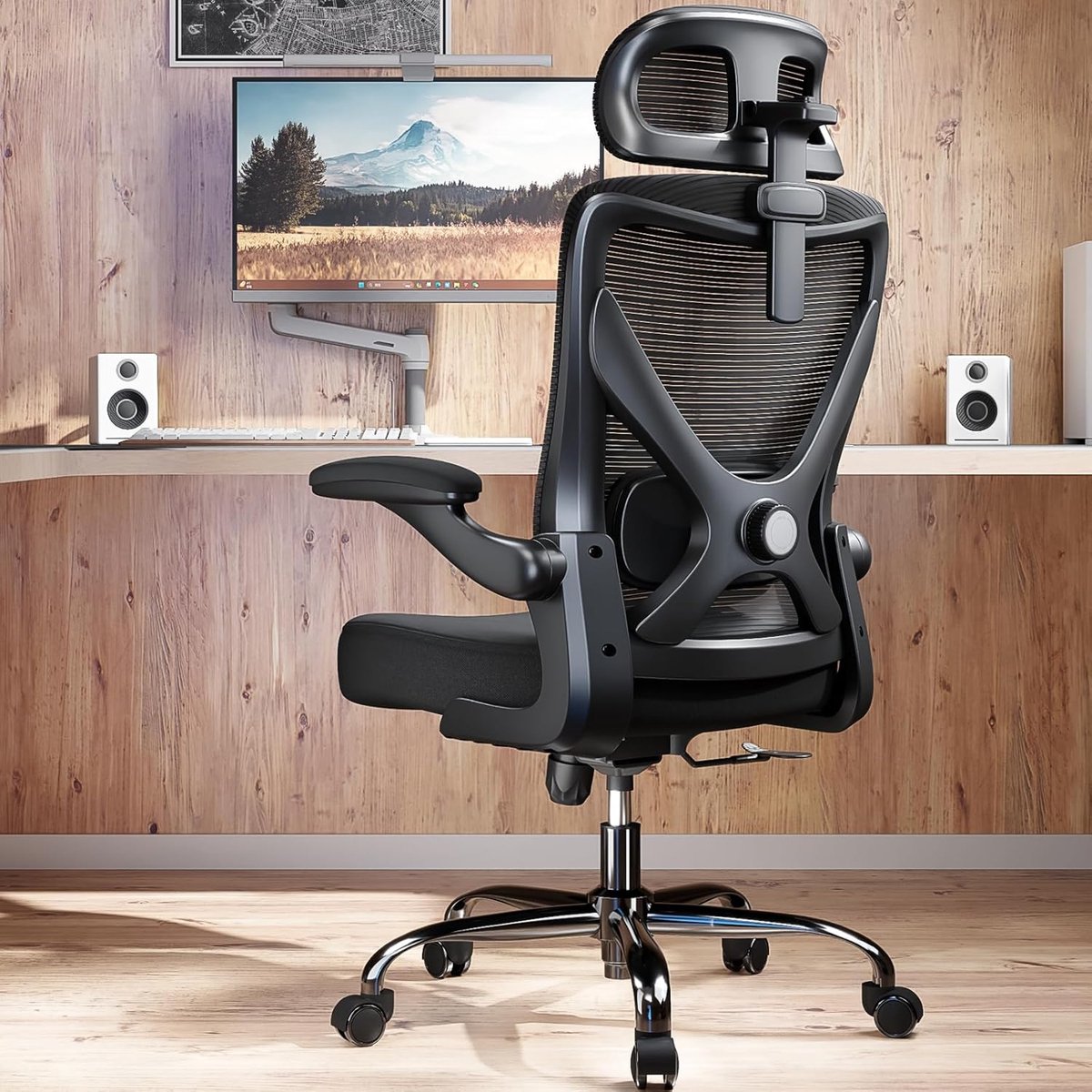Ergonomische Bureaustoel met Verstelbare Lendensteun - Zwart - Lendensteun & Hoofdsteun – Luxe - Medahomestore