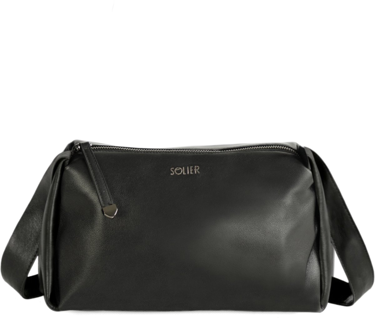 Solier FL48 LEONA - schoudertas voor dames - natuurlijk leer - verstelbare schouderband - crossbody draagwijze - zwart