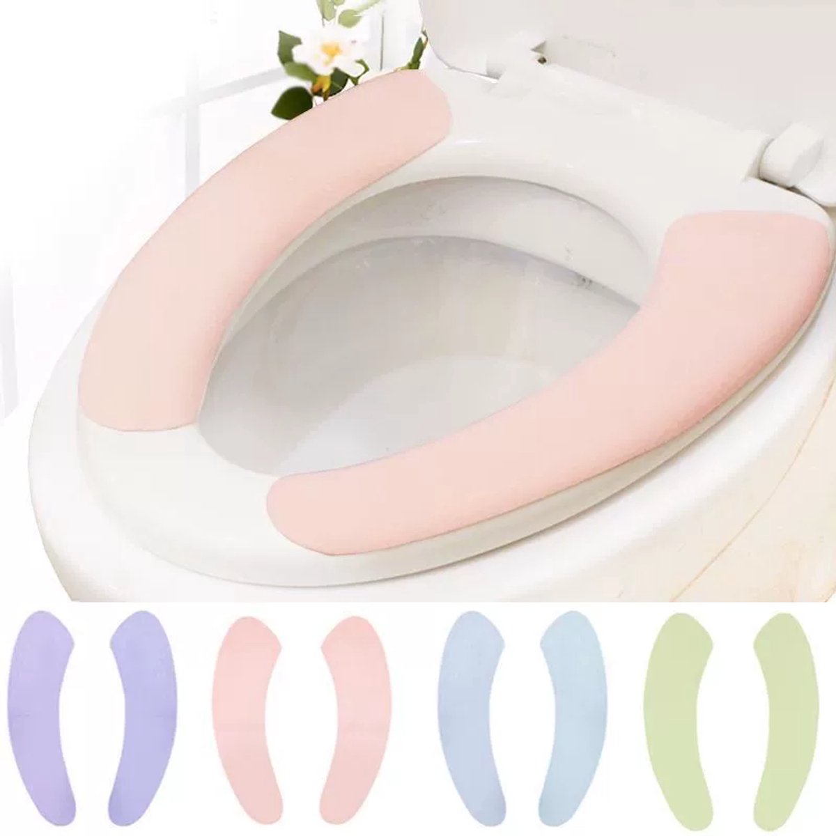 4 paar toiletbrilhoezen, zelfklevend, geschikt voor thuisgebruik in de herfst en winter, waterdichte toiletstickers, wasbaar in de badkamer, toiletbrilmatten.