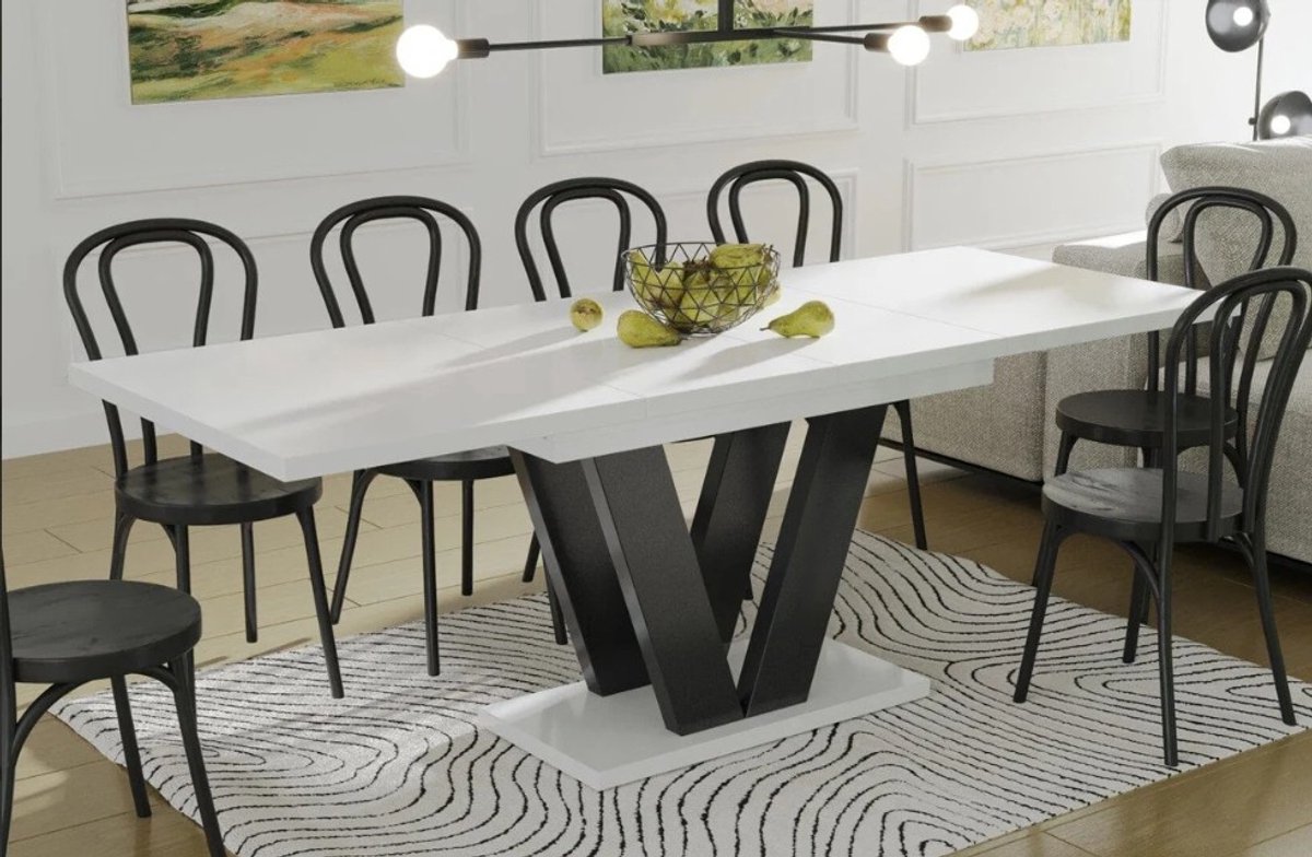 Uitschuifbare Eettafel – Urbanhome GlossExtend White – Witte Hoogglans – 130-210 x 80 cm – Verlengbare Eetkamertafel – Metalen Onderstel – Voor 6-8 Personen