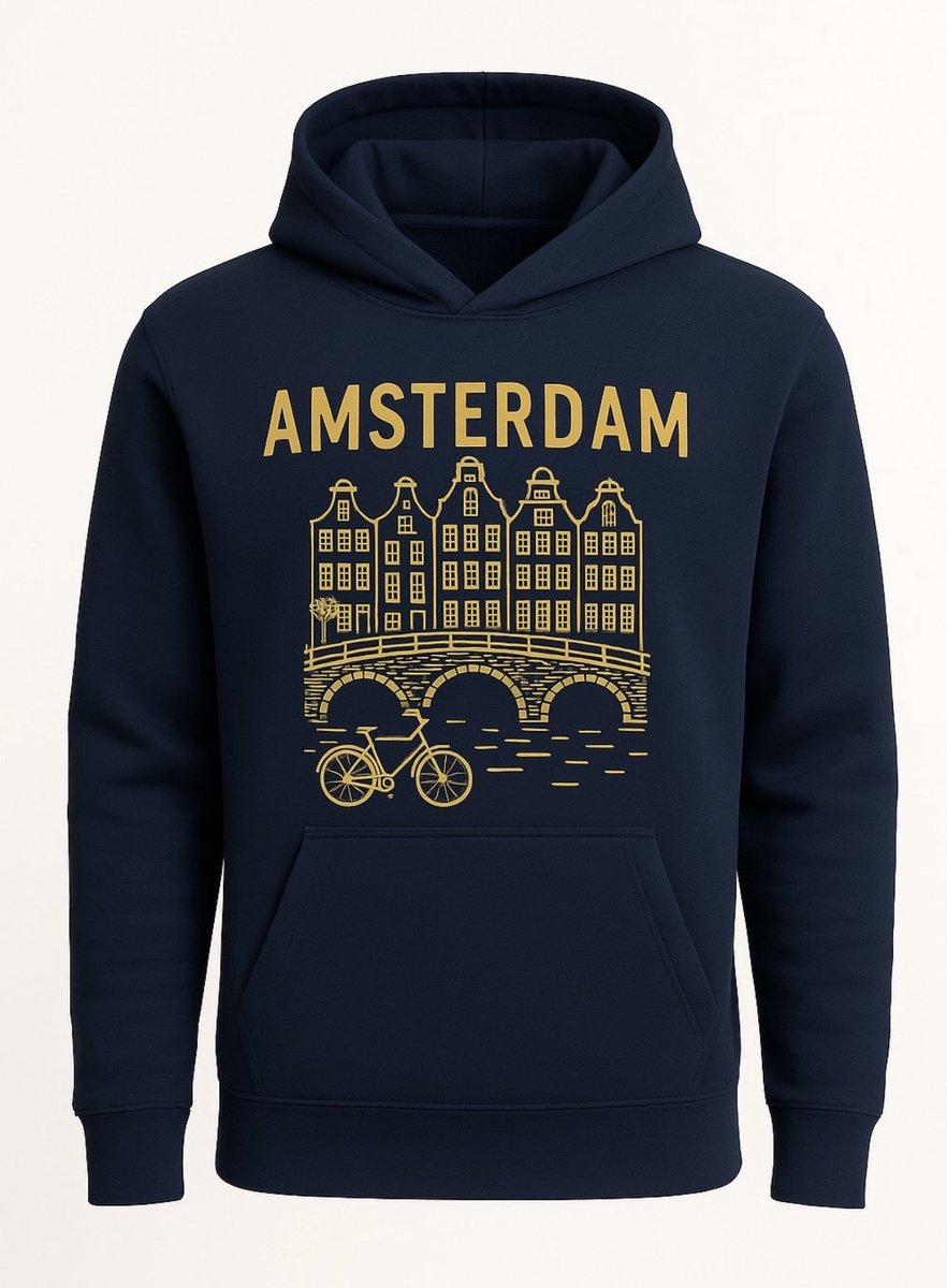 Hoodie Fiets Amsterdam - Donkerblauw - XL