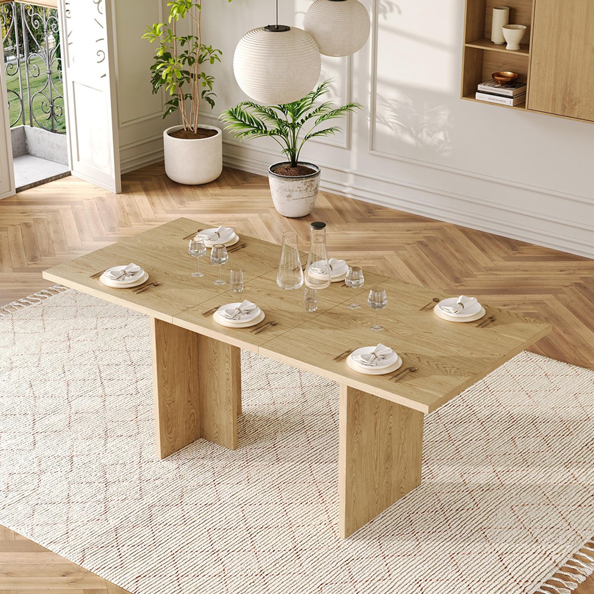 BLACKCOLORS Uitschuifbare eettafel, 140/180*80 cm, voor 6 tot 8 personen, rechthoekig, dik blad, eenvoudige stijl, tafel voor eetkamer, keuken, woonkamer, eikenkleurig