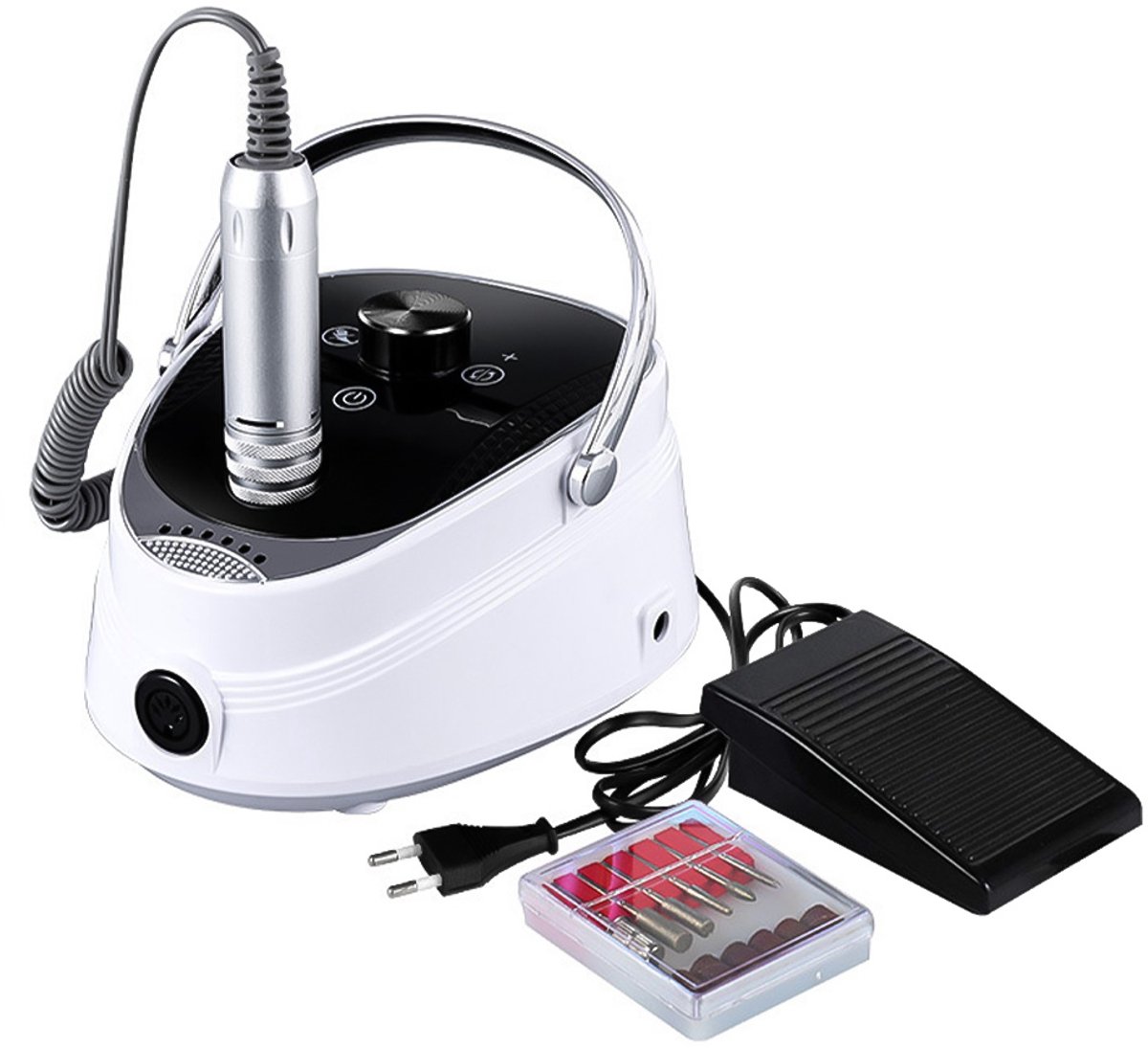 Elektrische Nagelvijl Ultimate Edition - Nagelfrees - Manicure & Pedicure Set - 6 Bitjes & 6 Schuurrolletjes - Draadloos & Oplaadbaar - 35.000RPM - Hand & Voetbediening - Wit