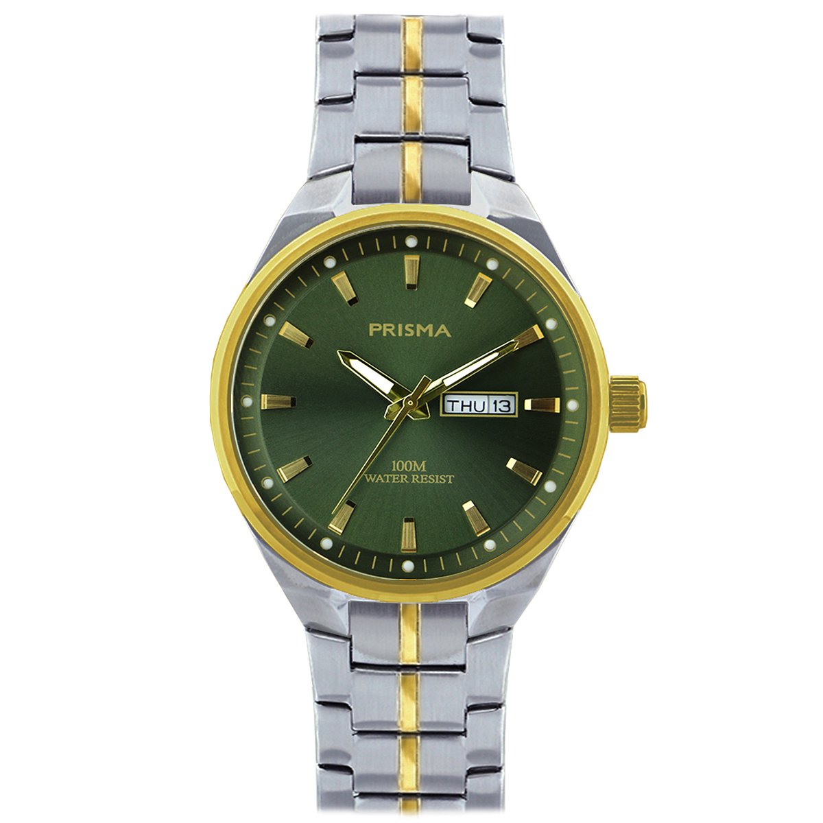 Prisma horloge P.2434 Century bicolor groen dag-datum
