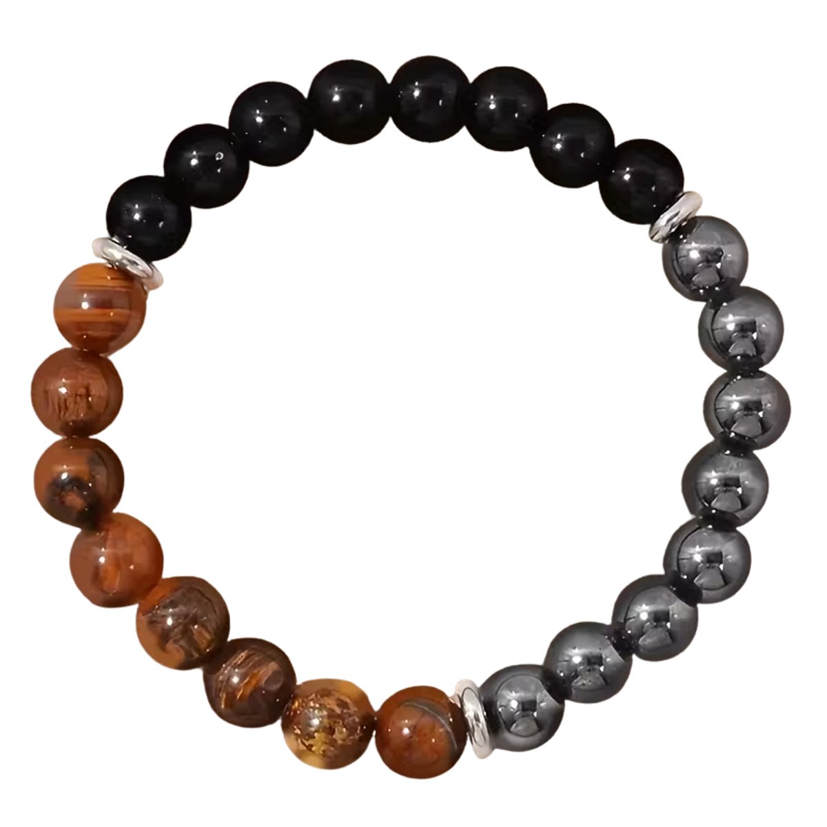 3 voudige beschermingsarmband - Tijgeroog – Obsidiaan – Hematiet- Kralenarmband 8 mm-18 cm