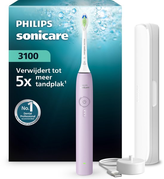 Philips Sonicare 3100 Series – Elektrische Tandenborstel – Paars – Wittere tanden – Met reisetui – HX4033/27
