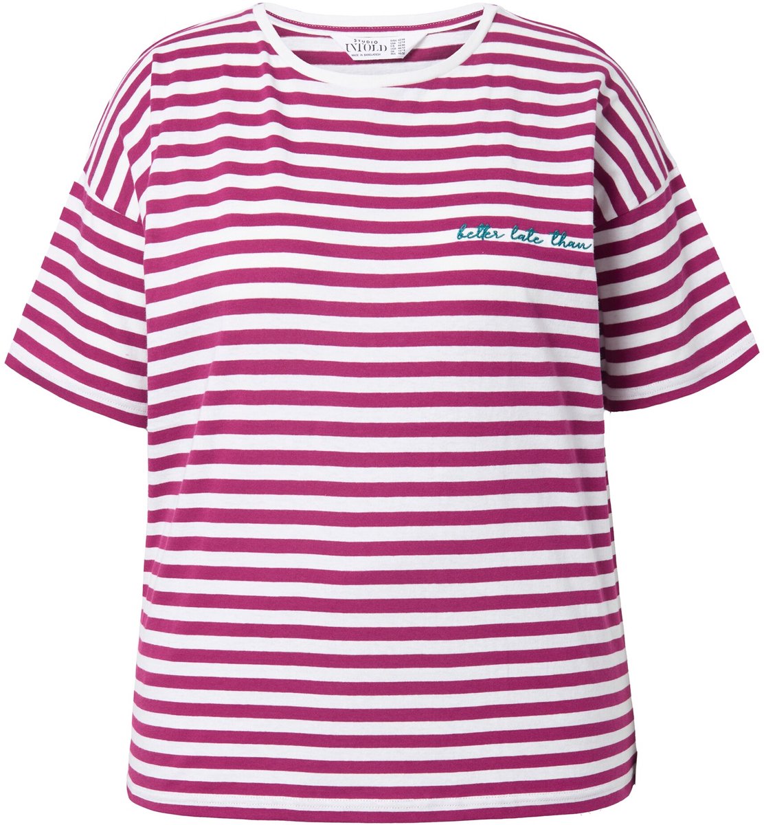 Studio Untold - Dames - T-shirt oversized strepen borduursel - Braambes - Maat 54+
