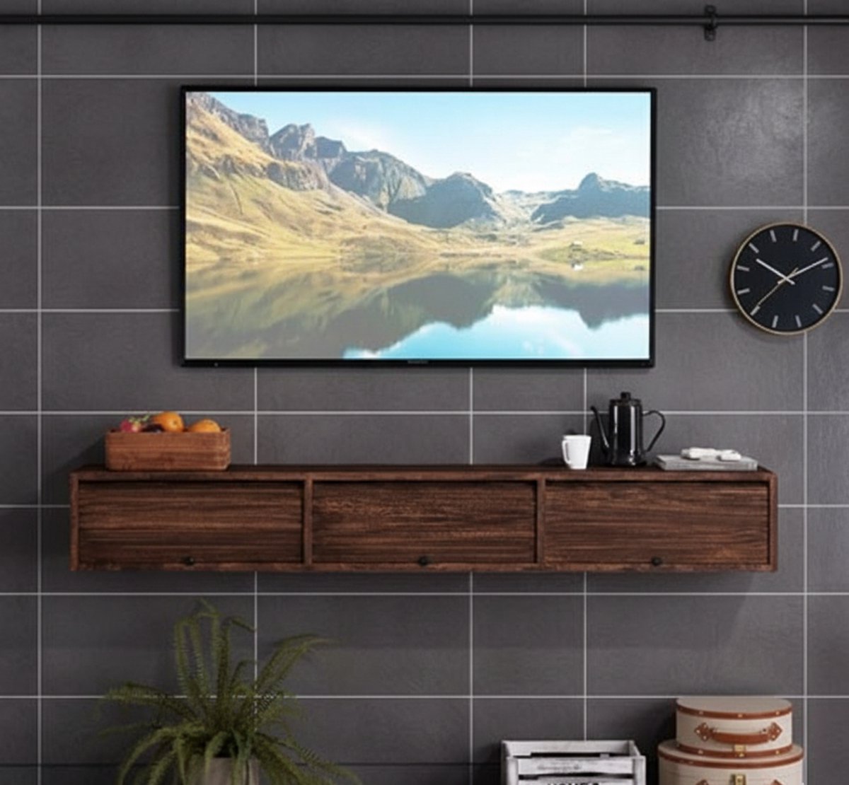 TV Meubel Wandmontage Zwevend 150 cm met Deur & Opbergruimte – Floating TV Kast / Media Console voor Onder TV – House&Garden