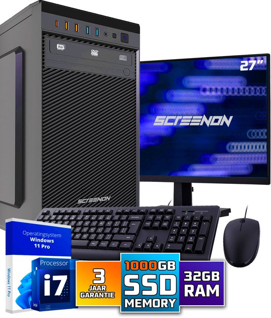 Intel Compleet PC SET | Intel Core i7 | 32 GB DDR4 | 1 TB SSD + 27 Inch ...