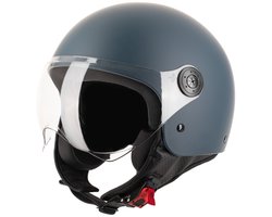 VINZ Duoro Jethelm met Vizier - Scooterhelm & Motorhelm & Brommerhelm & Snorfietshelm - ECE 22.06 goedgekeurd - Lichtgewicht - Inclusief Opbergzak - Donker Blauw - M