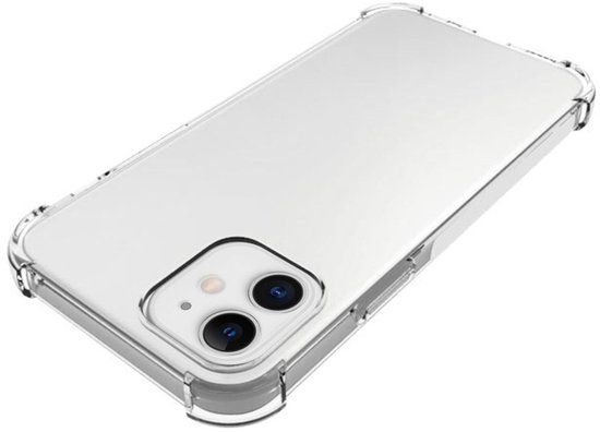 Transparante schokbestendige hoes voor iPhone 12 Mini, schuin van voren gezien.
