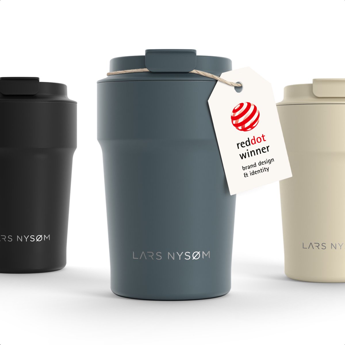 LARS NYSØM Bevægelse Thermos Coffee Mug-to-go 380ml - BPA-vrij met Isolatie - Lekvrije Roestvrijstalen Thermosbeker (Stone Blue - Powder)