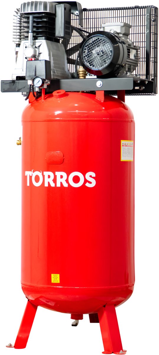 Verticale compressor riemaandrijving met olie ketel 270 L 4 kW / 5,5 Pk 10 bar 620 l/min 400 V Torros TCV2707510T