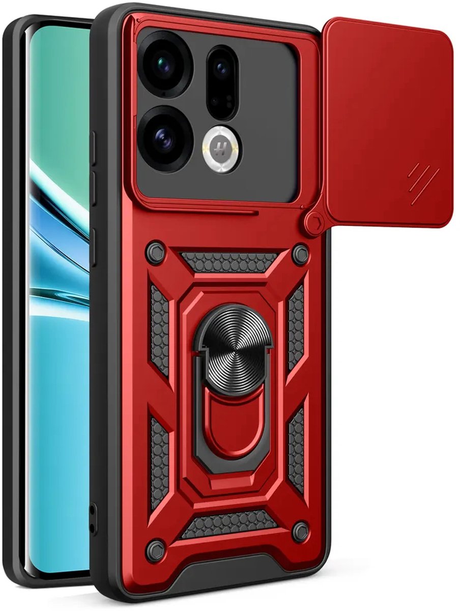 MobyDefend Hoesje - Geschikt voor Oppo Find X9 - Pantsercase Met Draaibare Ring - Rood