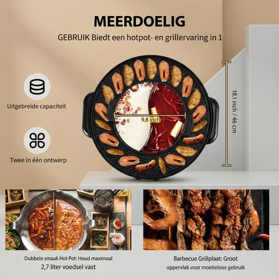 Koreaanse BBQ/Hotpot - Zwart - Koreaanse Grill - Inclusief Deksel — afbeelding 3