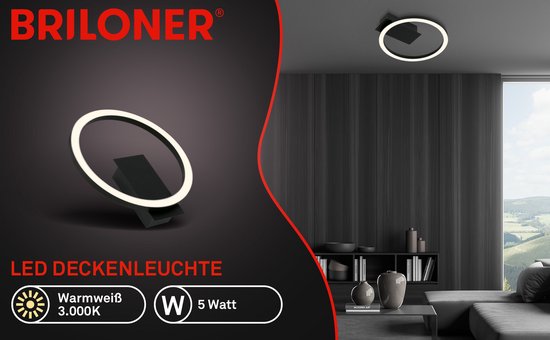 BRILONER - Plafonnier LED Ring - plafonnier noir - Ø21cm - lumière blanc chaud 3000 K - 5W - 500Lm
