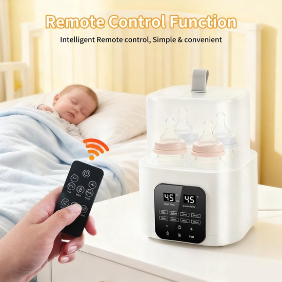 Namajunas - 9-in-1Flessenwarmer - Sterilisator - Babyvoedingswarmer met LCD-digitaalscherm en afstandsbediening - Snel opwarmen - Opwarmen, warmhouden, ontdooien en steriliseren - BPA vrij - Past voor 4 flessen - Stoomsterilisatie bij 100 °C van Namajunas — afbeelding 5
