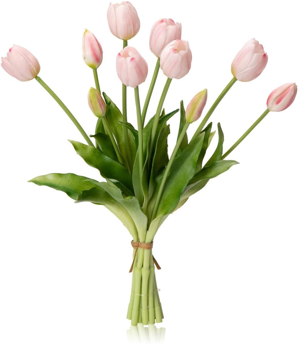 Kunsttulpen, 10 kunsttulpen van zacht gel, 35-40 cm groot bloemstuk met imitatietulpen, geschikt voor bruiloften, woondecoratie en kantoordecoratie - Lichtroze