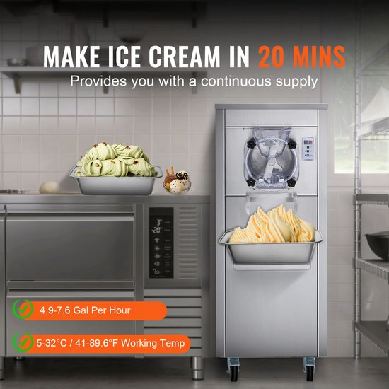 Commerciële ijsmachine, 18L/H output, enkele smaak, met wielen, 6L roestvrijstalen cilinder, LED-bediening, automatische voorkoeling en reiniging, ideaal voor restaurants en snackbars van Merkloos — afbeelding 4