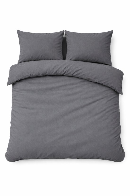 Dekbedovertrek Flanel Effen Grijs 240x200/220 cm + 2 kussenslopen — afbeelding 2