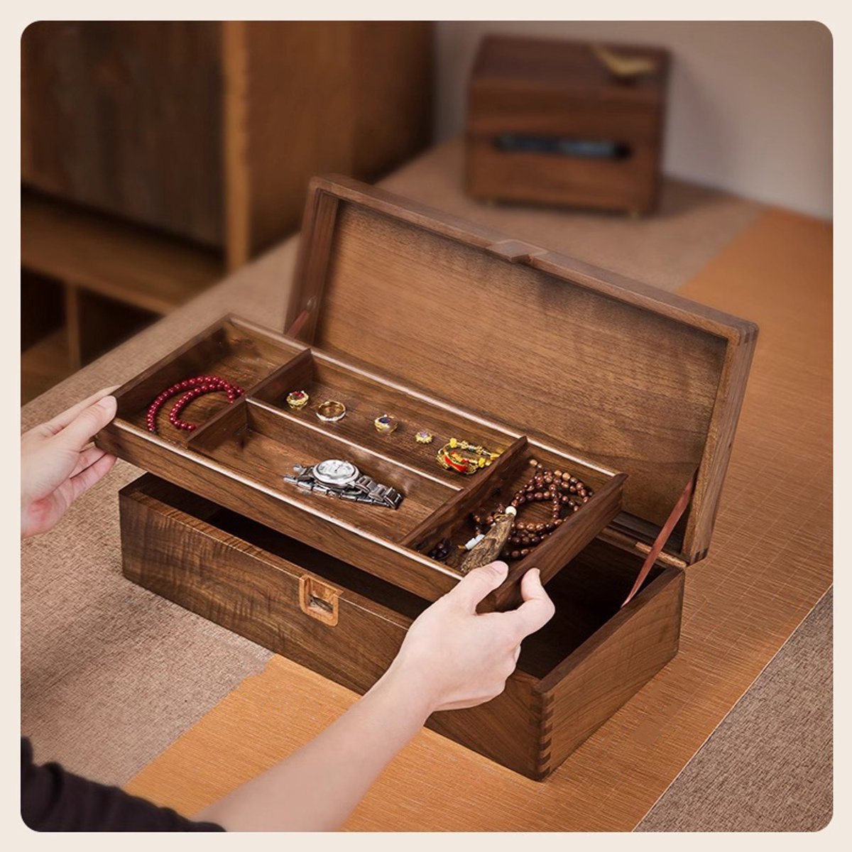 Houten bewaardoos, grote herinneringsdoos voor aandenken, decoratieve opbergdoos voor herinneringen, sieraden en foto's, gedenkdozen voor mannen en vrouwen - 37,8*17,8*10,6