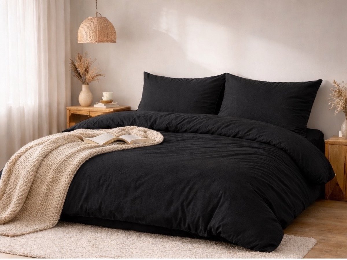 Dekbedovertrek Flanel Effen Zwart 140x200/220 cm + 1 kussensloop