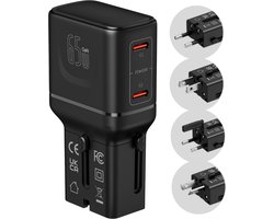 Jooier Super Slim Universele Reisstekker 65W - Mini Wereldstekker voor 180+ Landen - 2x USB-C Poort - Geschikt voor Smartphone, Laptop en Tablet - Compact & Lichtgewicht