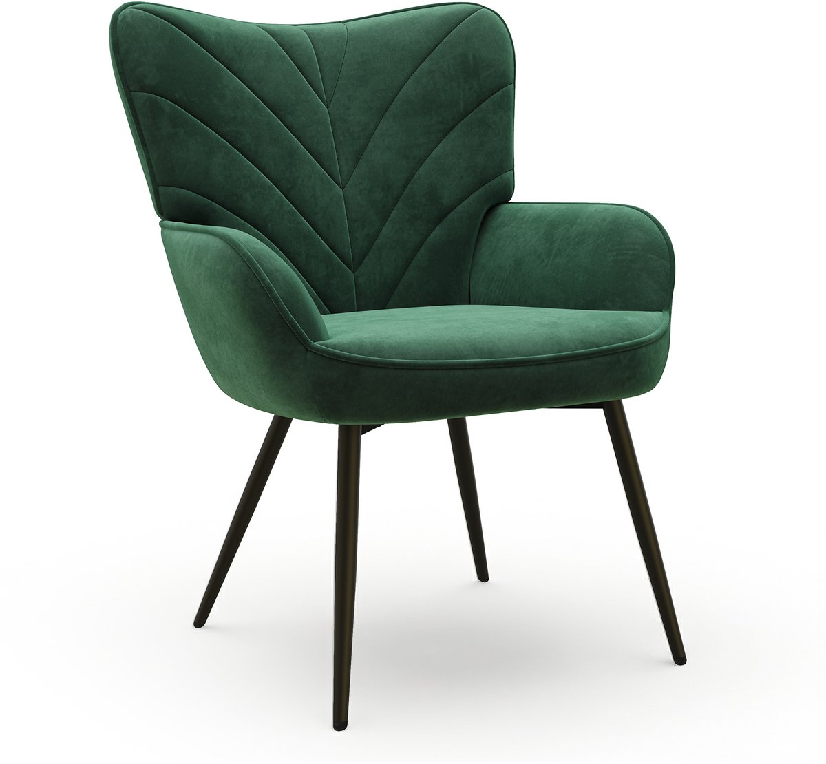 COLAMY Moderne accentstoel - Gestoffeerde fluwelen fauteuil - Gebogen rugleuning - Gewatteerde armleuningen - Kussen met hoge dichtheid - Metalen poten - Fauteuil - Groen