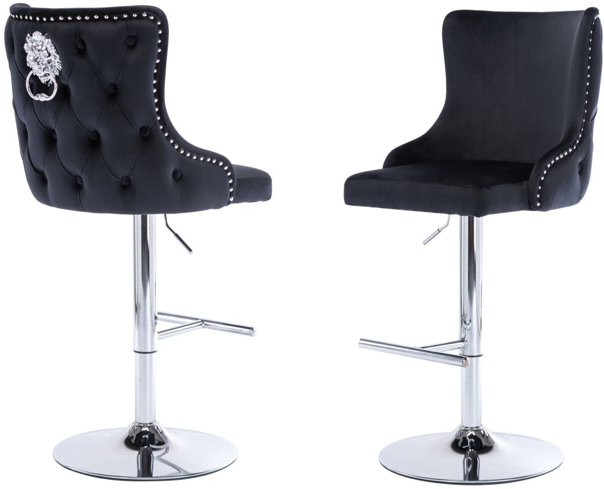chairus Barkruk Set van 2 Barstoelen - Zwart - Velvet - Draaibare en in hoogte verstelbare - Met Leeuwbeslag - Met Metalen Onderstel en Voetsteun - Armloze stoelen- Voor bar en keuken