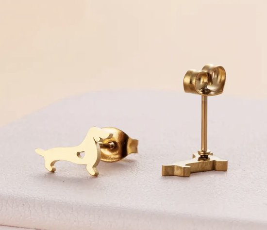 Vibe - teckel or - dashund - boucle d'oreille à tige - bijou - cadeau - anniversaire - boucle d'oreille