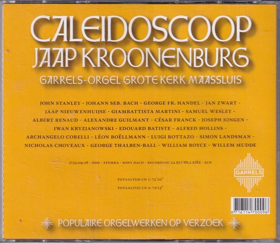 Albumhoes met tekst 'Caleidoscoop Jaap Kroonenburg' en een lijst van componisten.