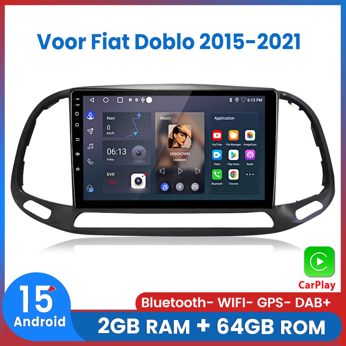 Awesafe Geschikt Voor Fiat Doblo 2015 t/m 2021 Autoradio - Met navigatie GPS - Ram 2GB+ Rom 64GB - Bluetooth WIFI - Apple Carplay & Android auto - Radio scherm - 2015 2016 2017 2018 2019 2020 2021