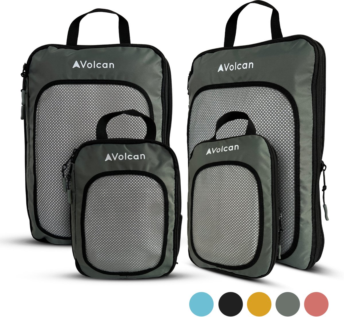 Bol.com Volcan Compression Packing Cubes - Koffer Organizer Set - Met Compressierits - Backpack & Koffer - Set van 4 - Botanisch... aanbieding