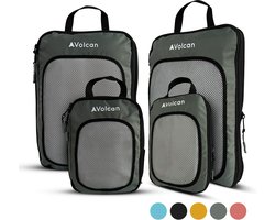 Volcan Compressie Packing Cubes - Koffer & Reis Organizer Set Compression - Met Compressierits - Backpack & Koffer - Set van 4 - Botanisch Groen