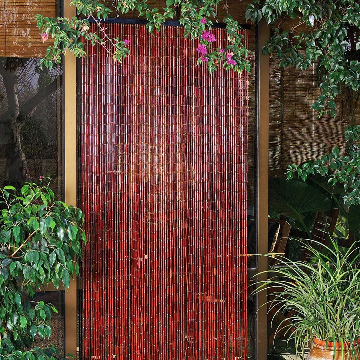 Jekra Vliegengordijnen - houten kralen - Hong Kong - bruin/rood - 90x200cm