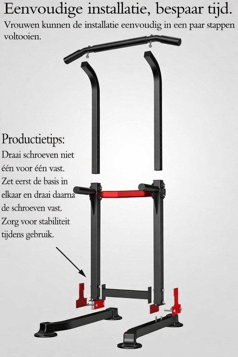 KRACHTSTATION Pull-up bar/ Optrekstang Multifunctionele Thuis Fitness Power Tower Dip Station - Verstelbare Hoogte - Antislip Voet pads - Max. 150 kg (330 lbs) thumbnail 3