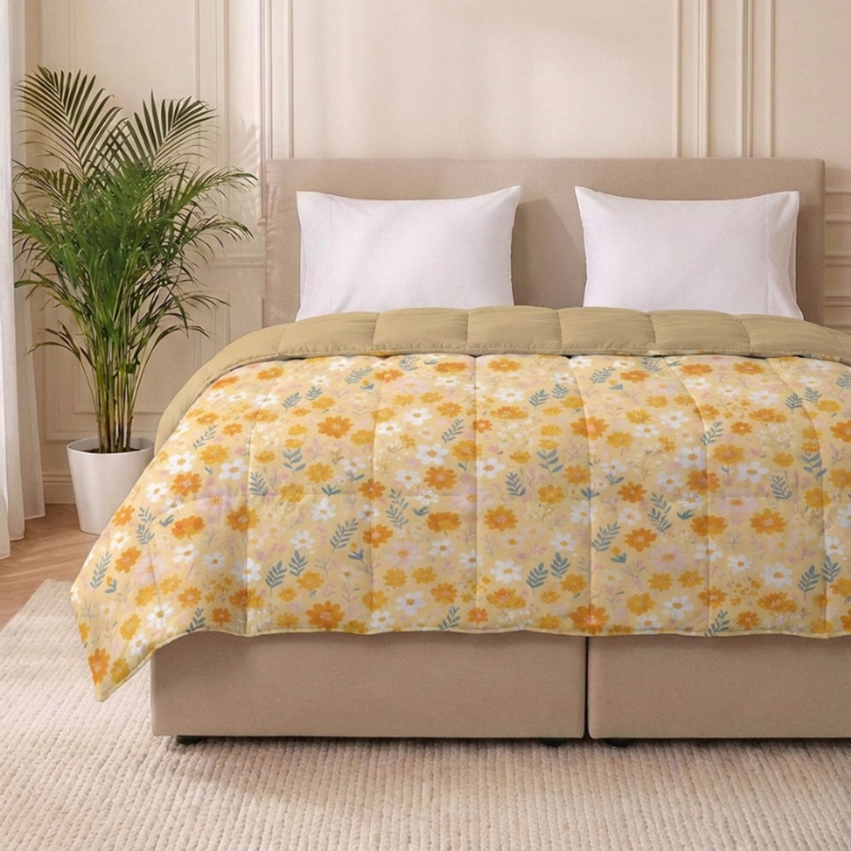 Dekbed-Discounter - Fresh and Co Dekbed Zonder Overtrek 240 x 200 cm - Wasbaar dekbed - Wasbaar op 40 graden - Anti-allergisch - Orange Flower Field