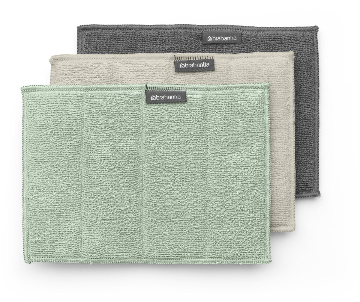 Brabantia SinkSide Microvezeldoekjes - Set van 3 - 16 x 22 cm - Soft Beige/Dark Grey/Jade Green