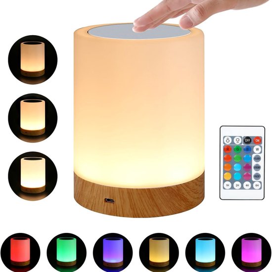 Led-nachtlampje met aanraakfunctie, 7 kleuren, dimbaar, warm modus, met nachtlampje voor volwassenen, draadloos, oplaadbaar, type-c, ideaal voor slaapkamer en kindergebruik — afbeelding 2