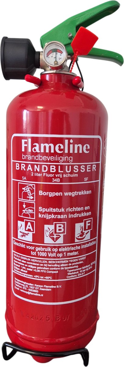 PFAS vrije Schuimblusser 2 liter - vet brandblusser schuim - brandklasse ABF - Incl. wandbeugel en keuringssticker - Mexxo