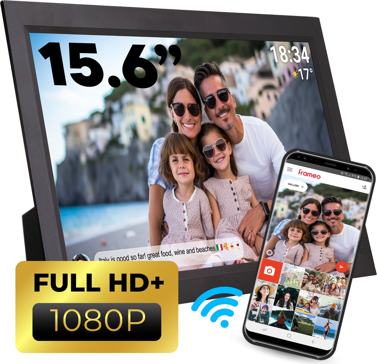 Denver Digitale Fotolijst 15.6 inch - XL - FULL HD - Vaderdag Cadeau - App - Fotokader - IPS Touchscreen - 16GB - PFF1503B