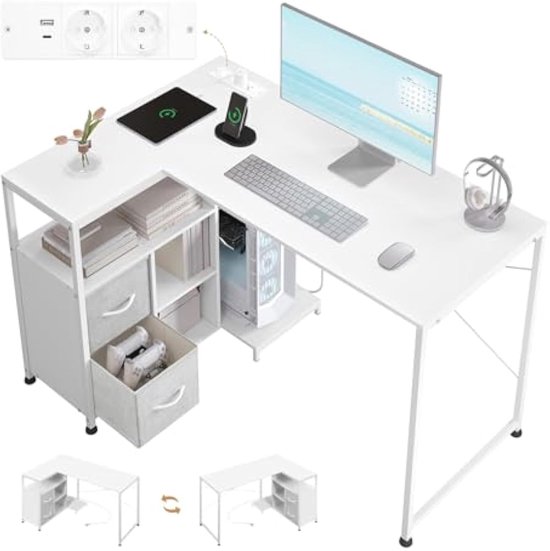 CubiCubi Gaming tafel hoekbureau 120 x 120 cm, bureau L-vorm voor gaming, hoektafel computertafel met monitorstandaard, ruimtebesparend, eenvoudig te monteren, hoektafel, zwart