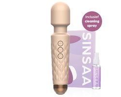Sinsaa Vibrators voor Vrouwen - Clitoris Stimulator - Clitoris Vibrator - Sex Toys voor Vrouwen - Sexspeeltjes voor Koppels - Magic Wand Vibrator - Fluisterstil - Waterdicht - Incl. Cleaning Spray - Giftset - Beige
