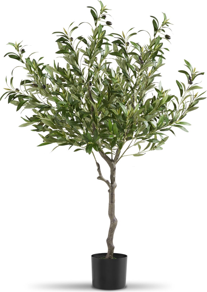 Tectake Kunstmatige Olijfboom Oleand - Mediterrane Kunstplant met Realistische Bladeren en Olijven - Onderhoudsvriendelijk en Veelzijdig - Inclusief Stevige Bloempot - Hoogte: 120 cm