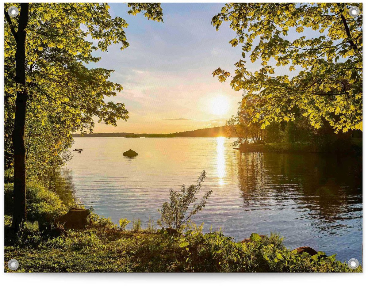 Reinders Tuinposter Zonsondergang aan het meer - 60 x 80 - Canvas - REINDERS groen