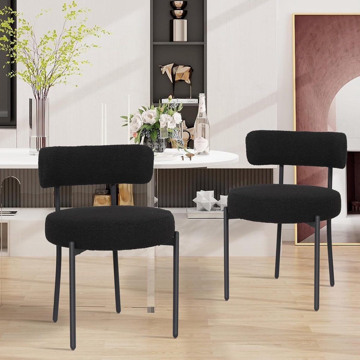 Puluomis Eetkamerstoelen - Set van 2 - Teddy Fleece - Lamsvacht - Metalen poten - Stoelen