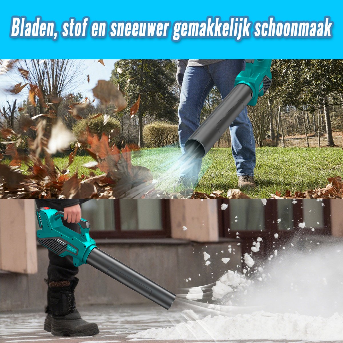 Draadloze bladblazer, variabele snelheidsstanden, 2×5,5Ah-accu's & snellader, lichtgewicht elektrische bladblazer voor gazononderhoud, tuin, bladeren, stof & sneeuw – foto 5